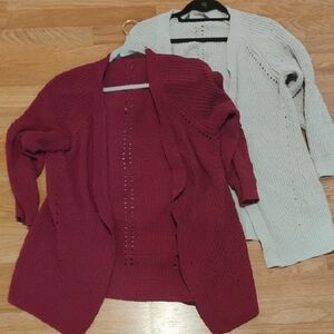 Elegant Knit Open-Front Cardigan Sweater - Red and Cream